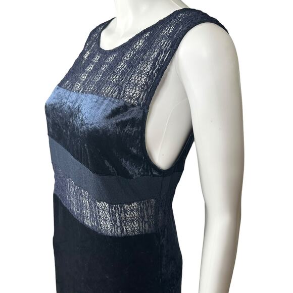 Free People Crushed Velvet Sheer Lace Blue Maxi Dress Large Fairy Witchy Gothic - Picture 6 of 16